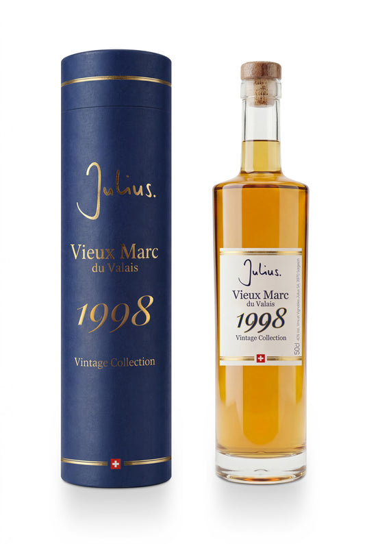Vieux Marc du Valais, 40%, Vintage Collection 1998, Fam.Pierre-Alain Mathier, Vins et Vignobles Julius SA, Salgesch, 1998, 50cl
